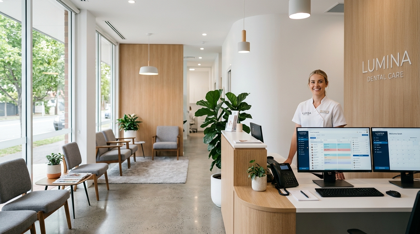 Clínica dental moderna con recepcionista IA